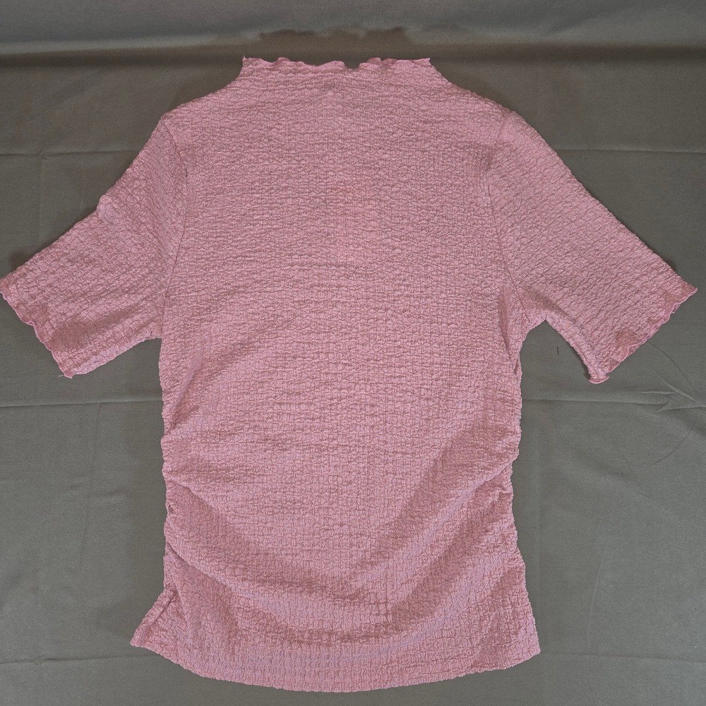 A New Day Womens Pink Textured Short Sleeve Mock Neck Ruched Top Size M NWT